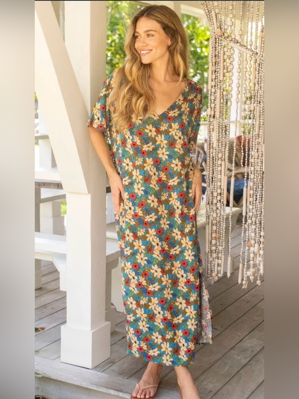 NWT Natural Life Claire Floral Maxi Dress Blue Cream Boho Cottagecore Large - Picture 10 of 10